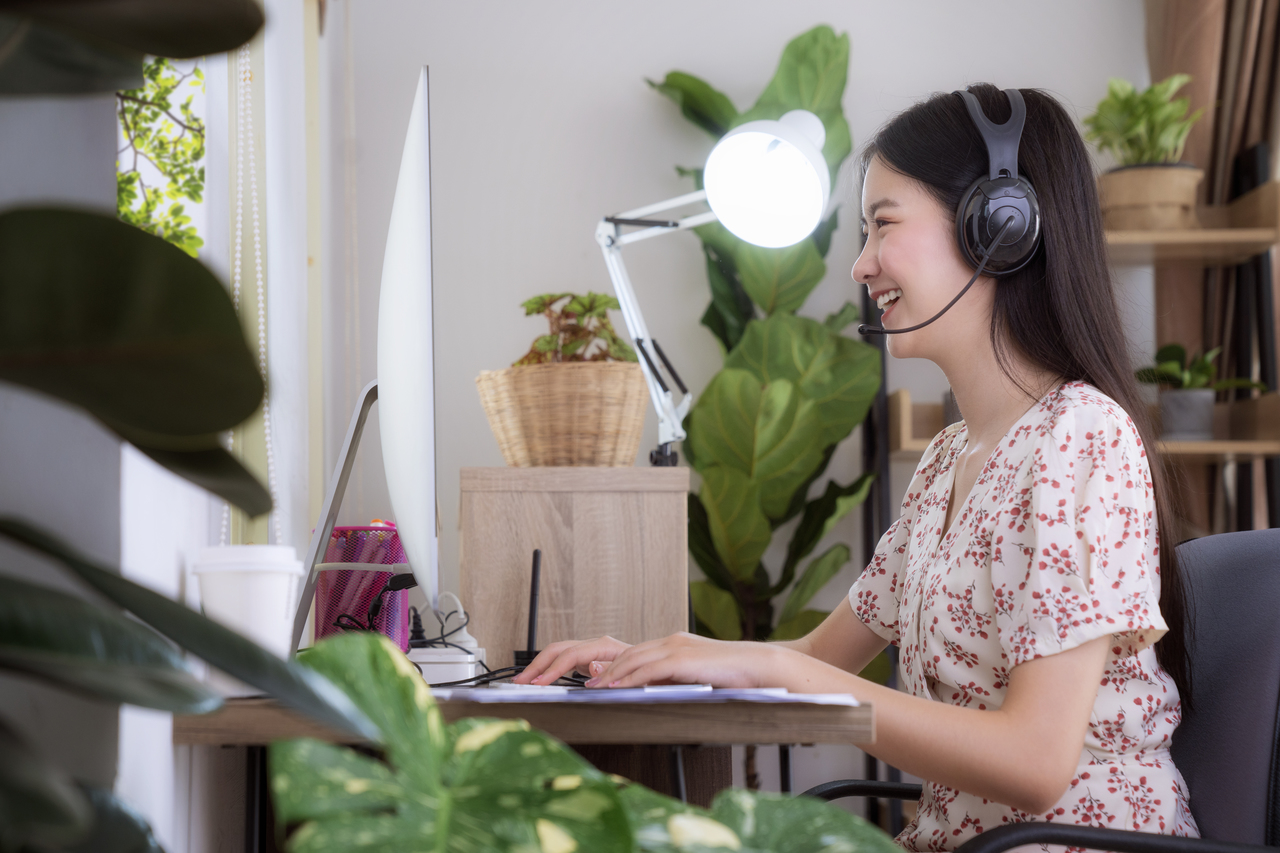 A woman in her newly renovated home office